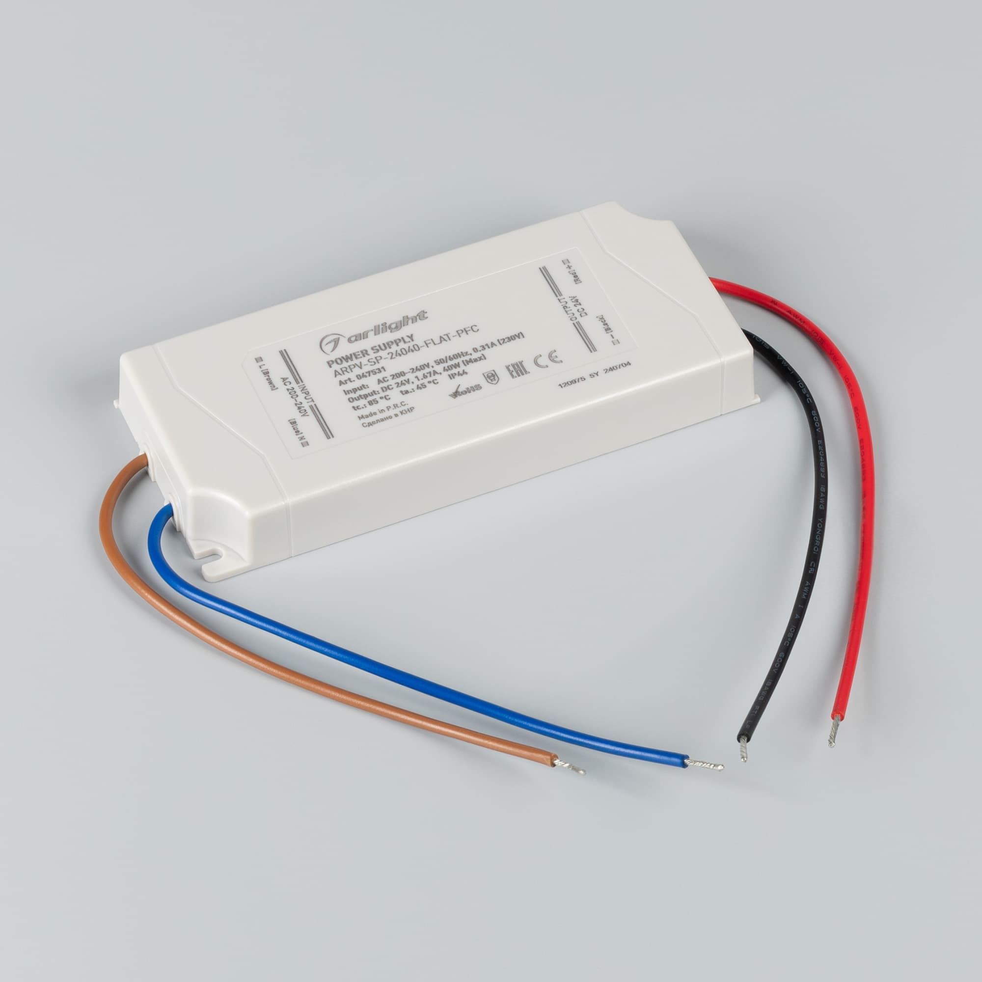 Блок питания ARPV-SP-24040-FLAT-PFC (24V, 1.67A, 40W) (IP44 Пластик, 5 лет)