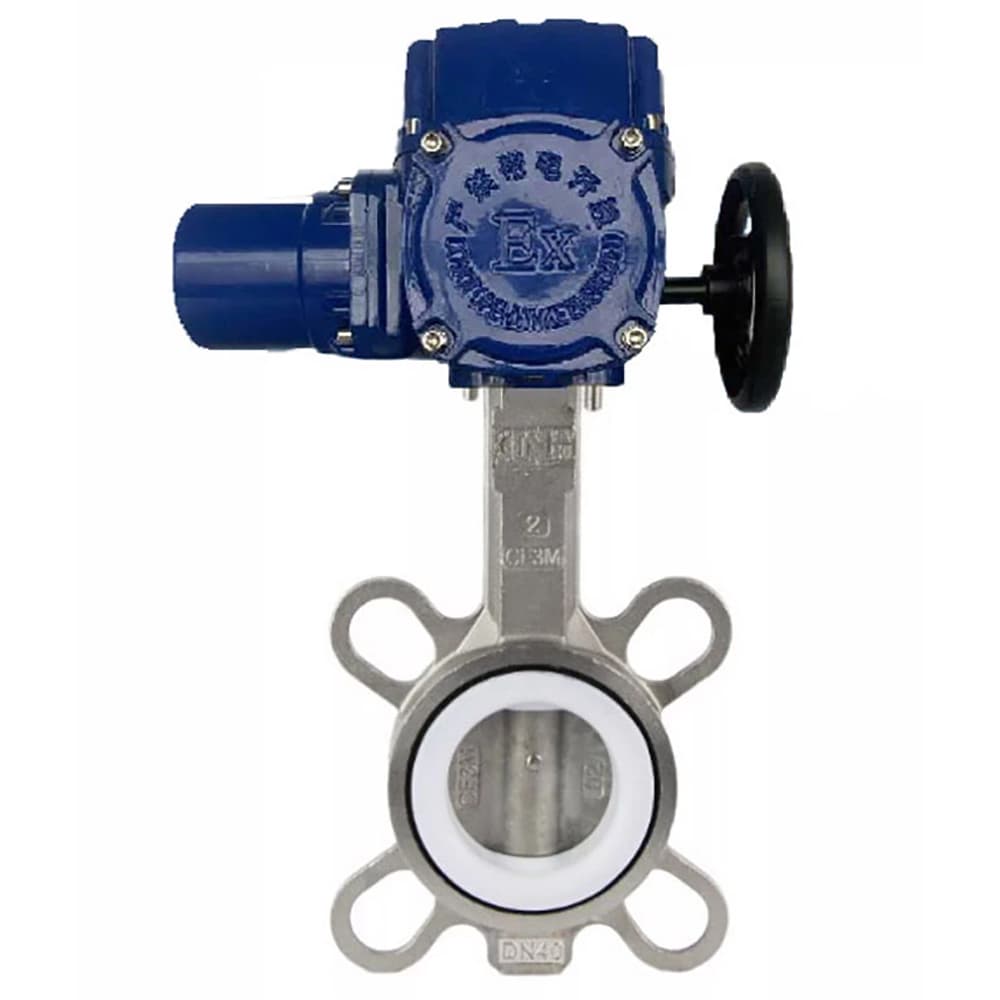 Затвор дисковый поворотный 316L-316L-PTFE Ду40 Ру16, корпус и диск нержавеющая сталь 316L, уплотнение PTFE, с 1/4-оборотным электроприводом QT-W (M) EX-010 380В