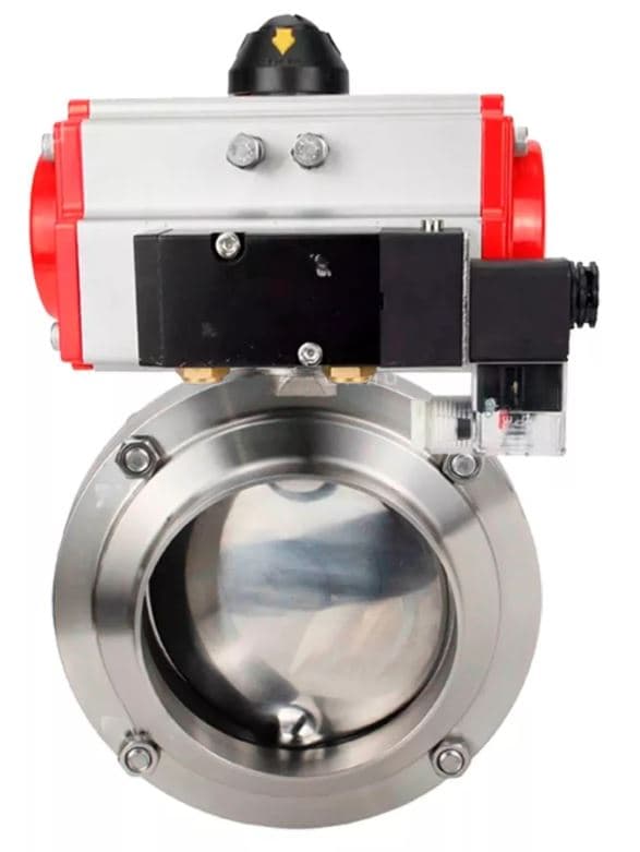 Затвор дисковый поворотный 304-304-Sil-2W-W-H Ду65 Ру10 пищевая нержавеющая сталь 304, уплотнение Silicon, с пневмоприводом DA-065 и пневмораспределителем PND2-S1EM-52-1NC-J08-24VDC