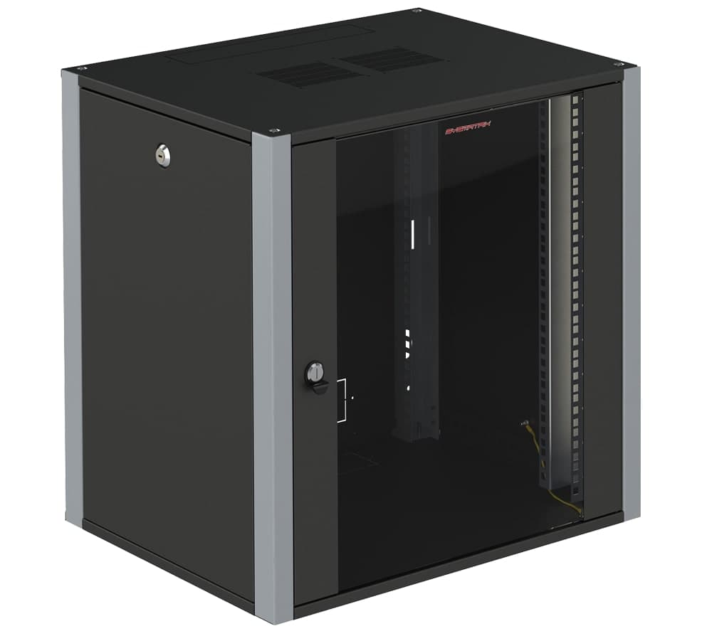 Шкаф телекоммуникационный настенный 19' 9U дверь стекло IP20. 600x450x450mm(ШхГхВ) цвет черный(RAL 9004/RAL7000)