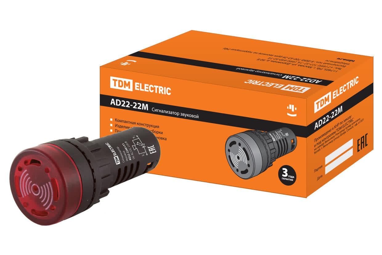 Сигнализатор звуковой AD22-22M/r31 d22 мм (LED) индикация 220В AC красный