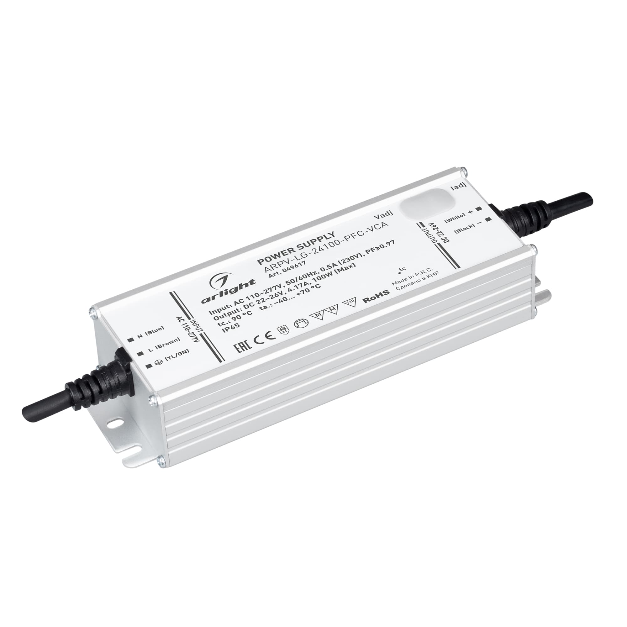 Блок питания ARPV-LG-24100-PFC-VCA (22-26V, 4.17A, 100W) (IP65 Металл, 5 лет)