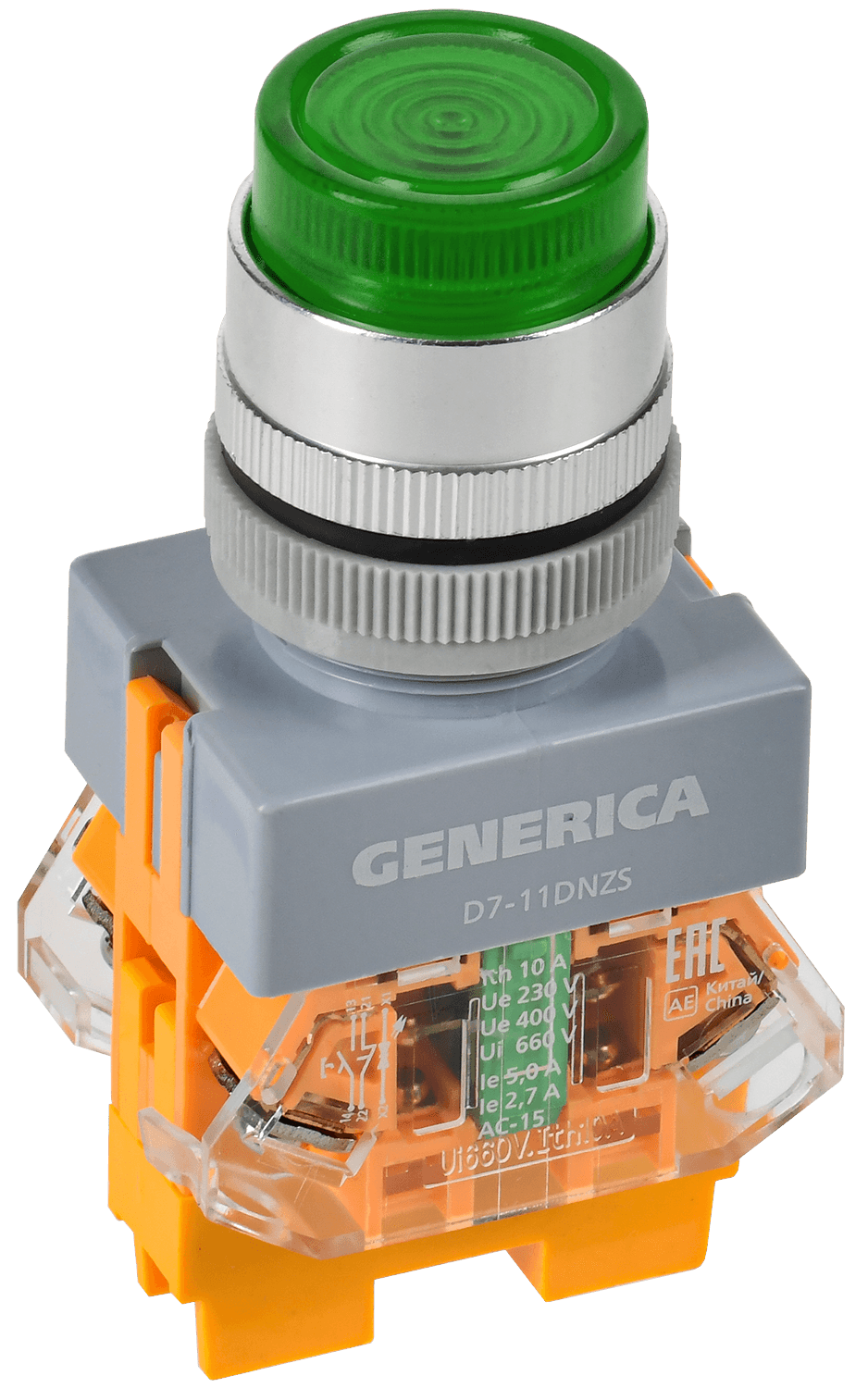 Кнопка D7-11DNZS d=22мм 1з+1р с подсв. и фикс. зеленая GENERICA