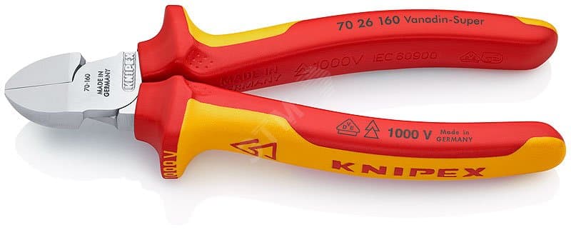 Бокорезы VDE 1000V режущие кромки с маленькой фаской резка - мягкая проволока 4мм проволока средней твердости 3мм твердая проволока 2мм L=160мм 62HRC хромированные 2-компонентные рукоятки