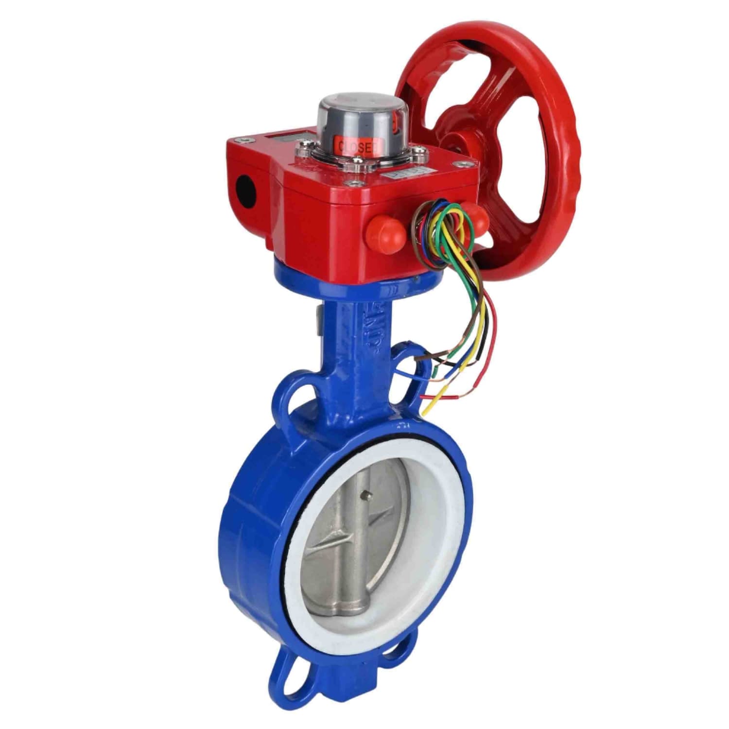 Затвор дисковый поворотный WCB-316L-PTFE Ду250 Ру16 корпус углеродистая сталь WCB, диск нержавеющая сталь 316L, уплотнение PTFE, с редуктором HGBF-3 с индикатором положения и датчиком обратной связи