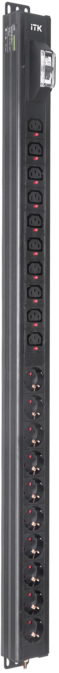 Блок распределения питания ITK BASE PDU PV1101 24U 1ф 16А 10SCHUKO 10C13 без каб.