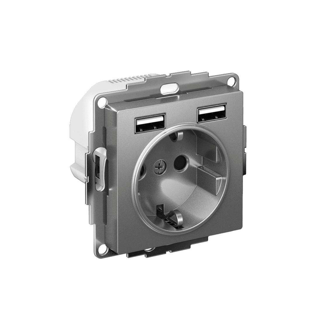 РОЗЕТКА ATLASDESIGN 16А c 2 USB A+A, 5В/2,4 А, 2х5В/1,2 А, механизм, СТАЛЬ