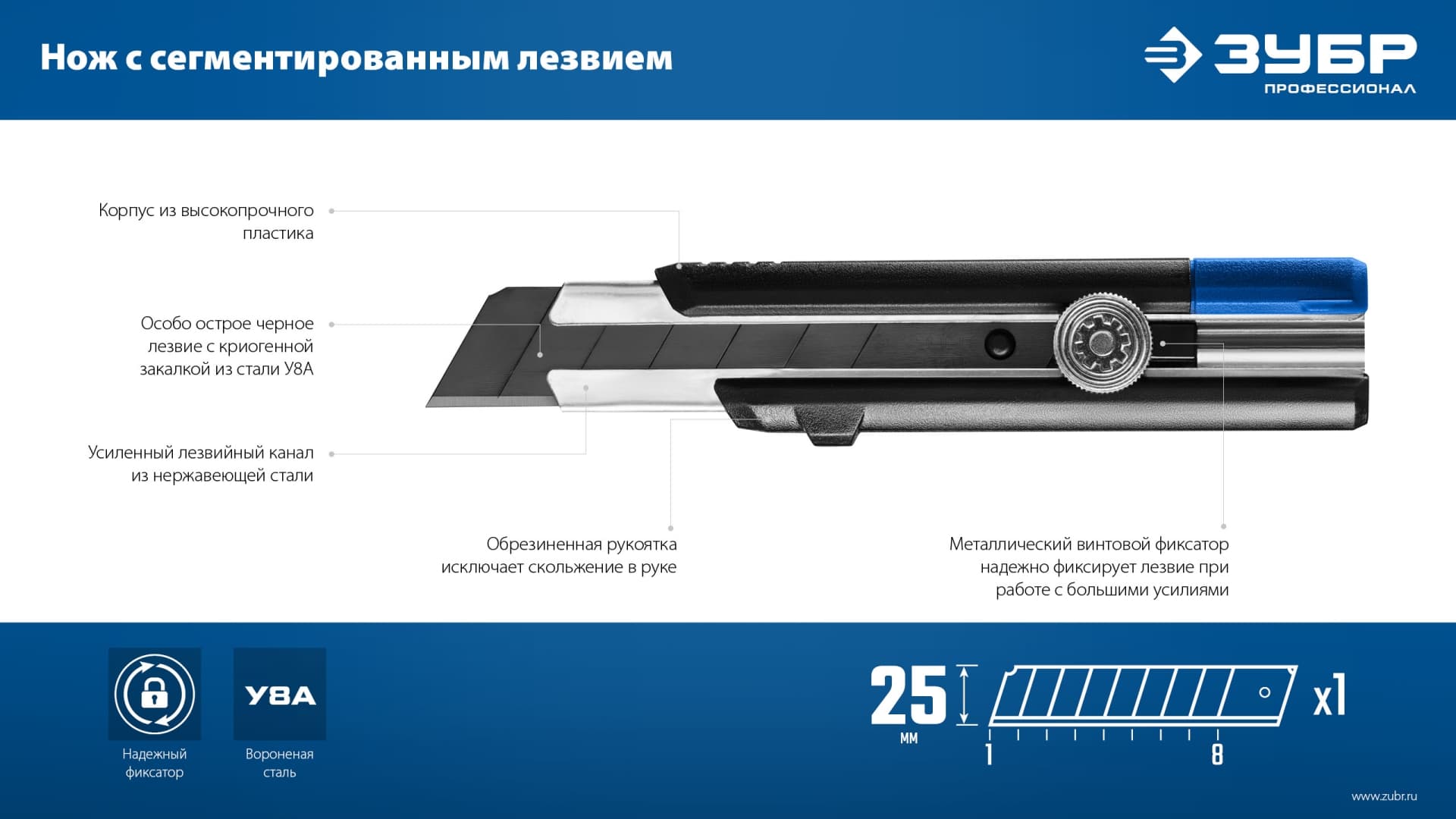 Нож с сегментированным лезвием, ПРО-25, 25 мм, Профессионал