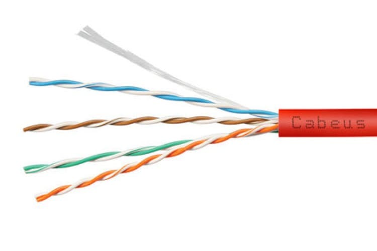Витая пара UTP (U/UTP), категория 5e, 4 пары (24 AWG), одножильный, красный, LSZH, нг(А)-HF, (20 м)