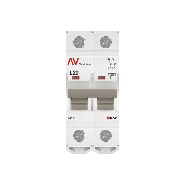 Выключатель автоматический AV-6 2P 20A (L) 6kA AVERES