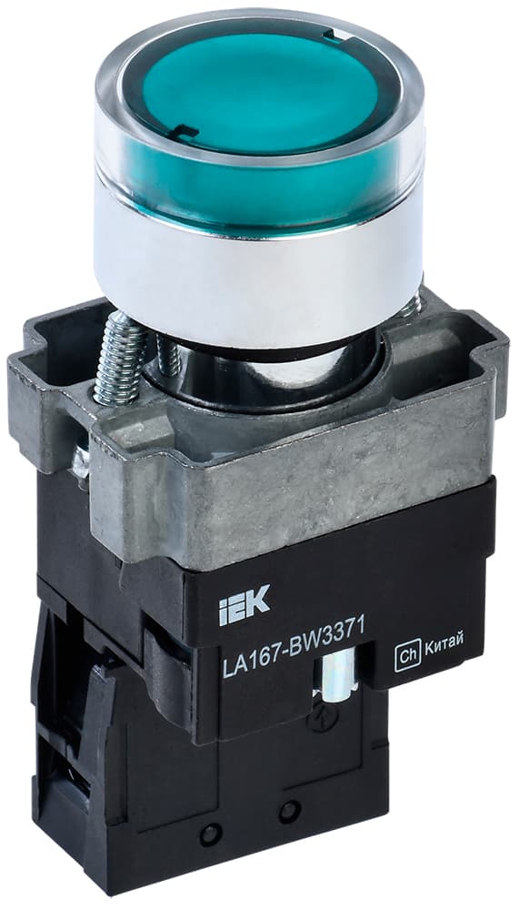 Кнопка LA167-BW3371 d=22мм RC 1з с подсвет. зеленая