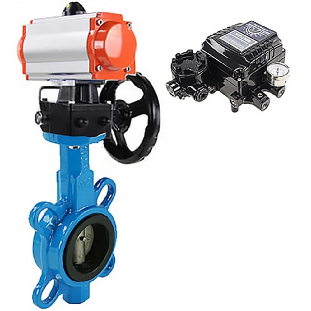 Затвор дисковый поворотный QT450-QT450-NBR-2W-Fb-H Ду65 Ру16 корпус чугун QT450, диск чугун QT450, уплотнение NBR, с пневмоприводом DA-065, редуктором HDM-1 и позиционером EPRP1-NU-0-08 без обратной связи