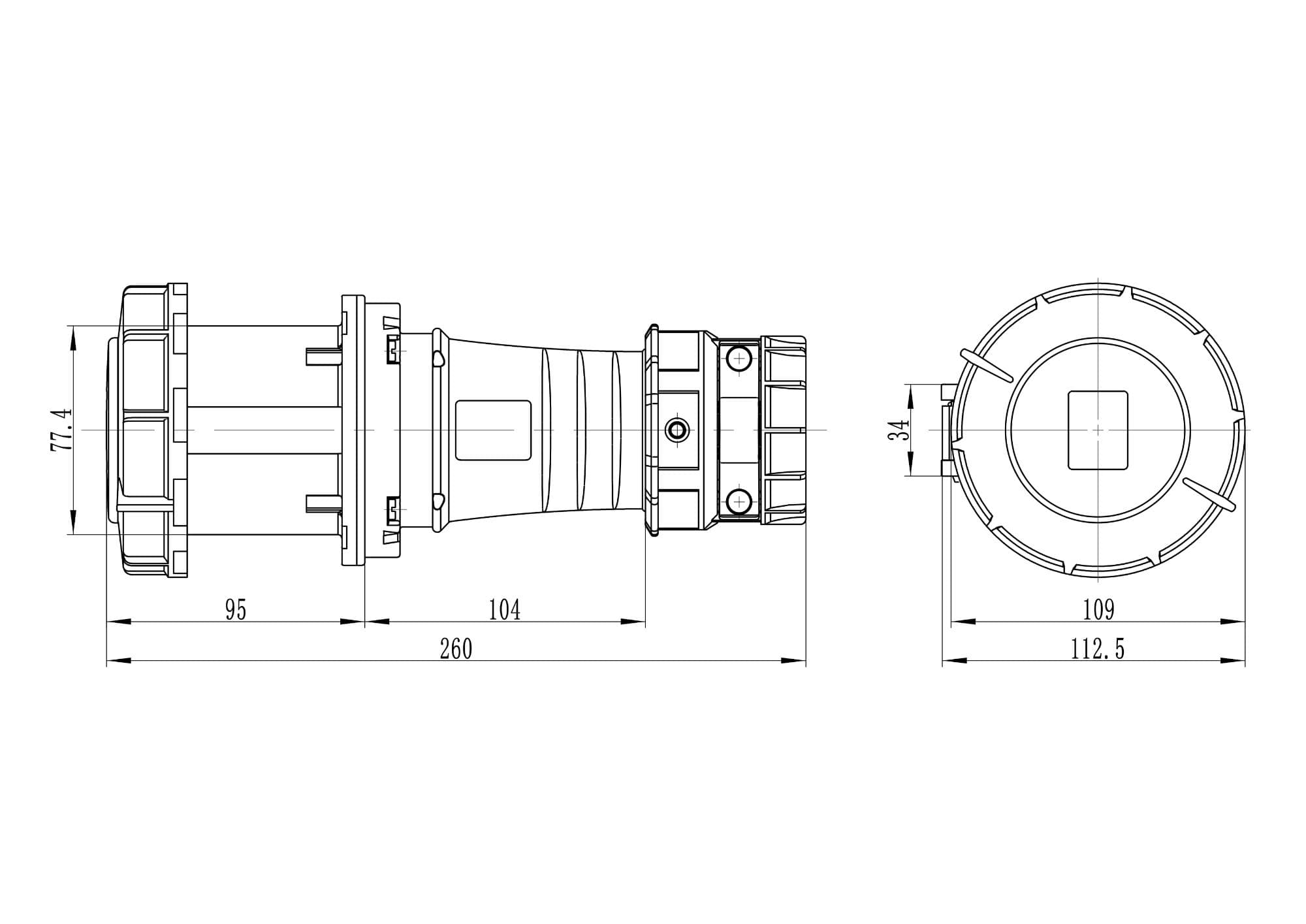 Розетка кабельная IP67 63A 3p+E+N 400V