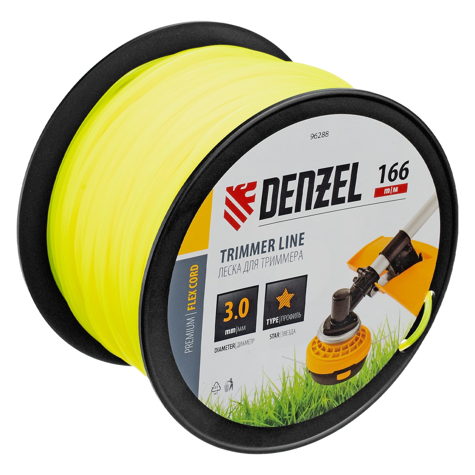 Леска для триммера звезда, 3,0мм х 166м, на DIN катушке FLEX CORD