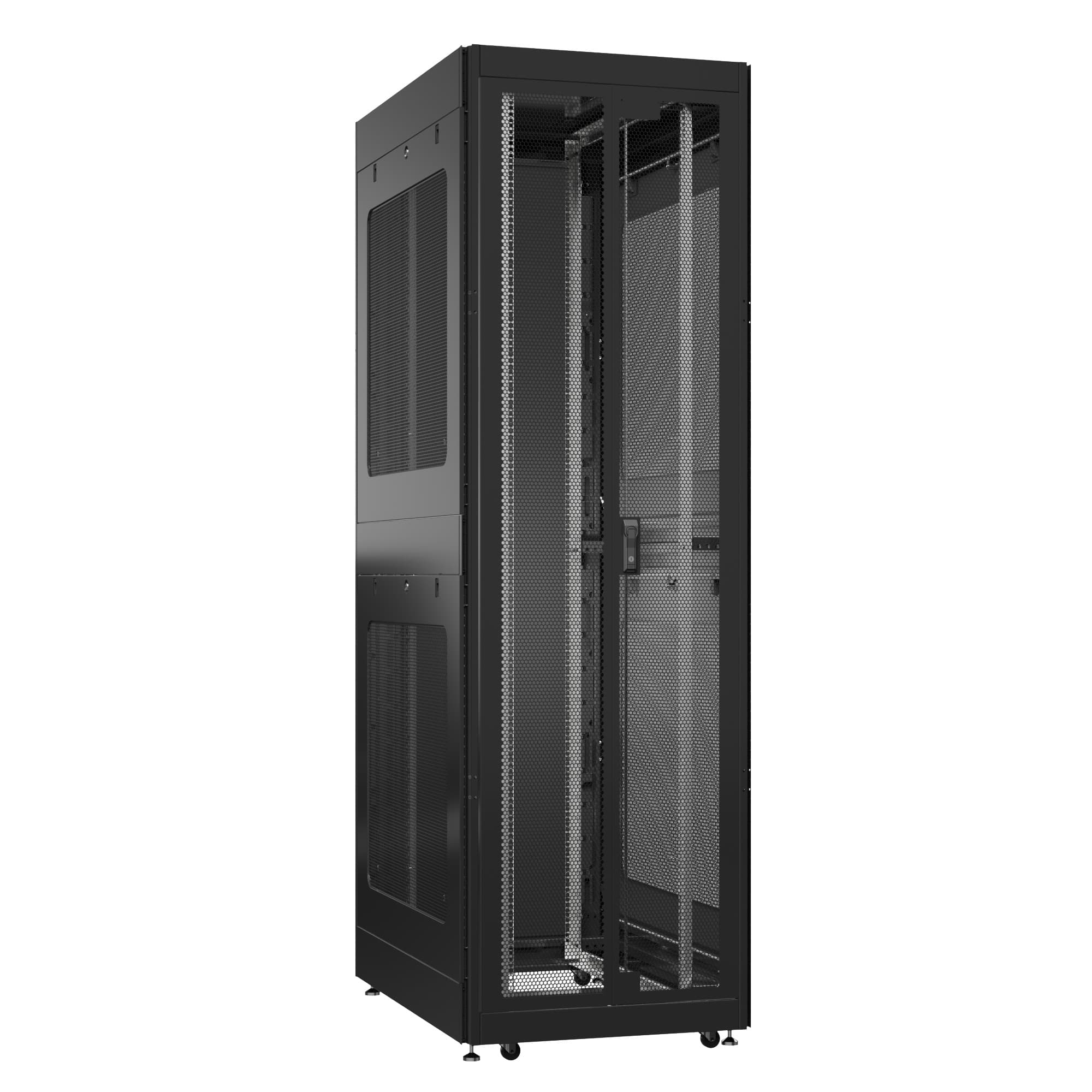 Шкаф серверный 52U 800х1200 передняя дверь: двустворчатая перфорированная IP20. задняя дверь: одностворчатая глухой металл IP51. боковые панели: перфорированные. цвет: черный RAL9005