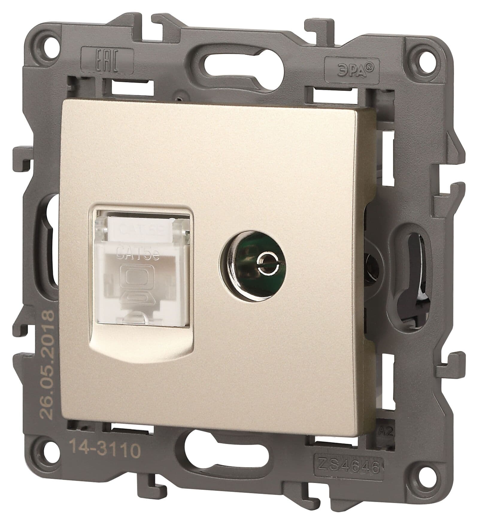 Розетка RJ45+TV, Эра Elegance, шампань, 14-3110-04