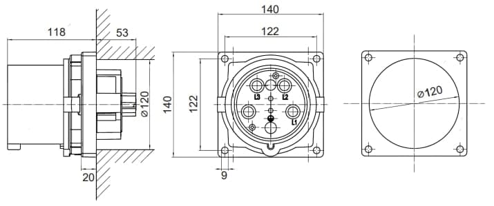 Вилка панельная PSP IP67 160A 3P+E+N 690В
