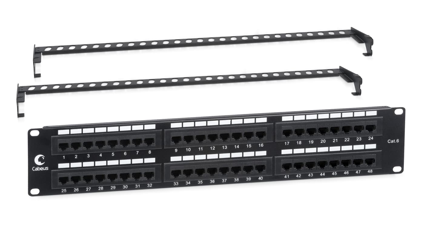Патч-панель IDC 19' (2U), 48 портов RJ-45, категория 6, Dual IDC, с задним кабельным организатором