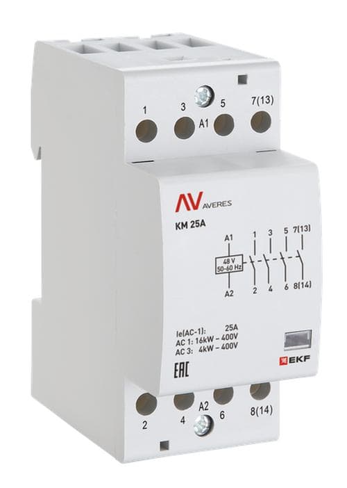 Контактор модульный КМ 25А 4NC 230VAC (2 мод.) AVERES