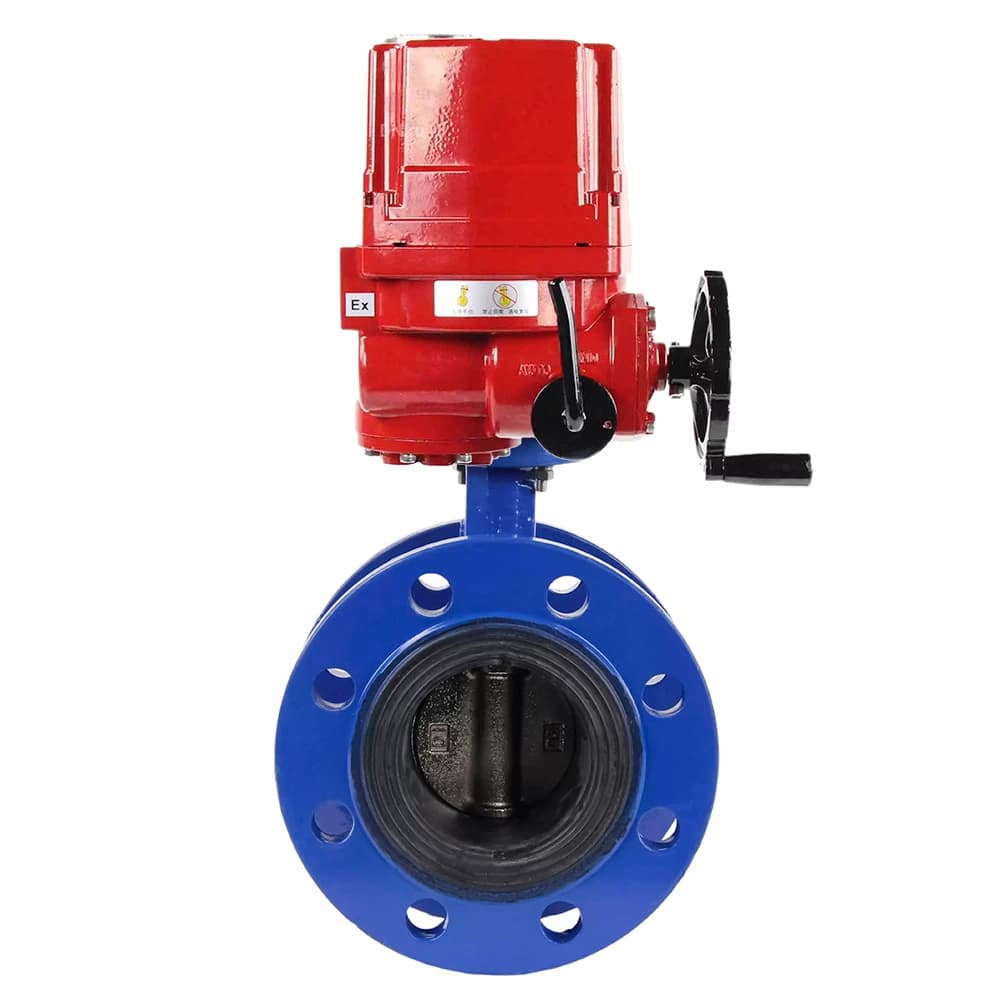 Затвор дисковый поворотный GGG40-304-EPDM-2W-F-H Ду100 Ру16 фланцевый, корпус чугун GGG40, диск нержавеющая сталь 304, уплотнение EPDM, с четвертьоборотным взрывозащищенным электроприводом EX-015 220В