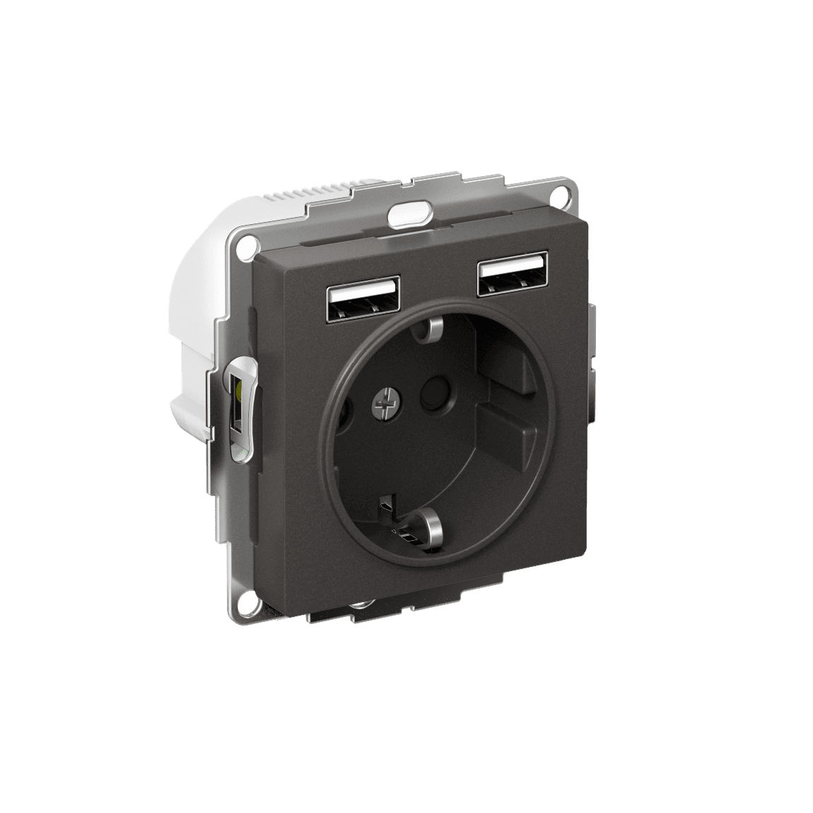 ATLASDESIGN РОЗЕТКА 16А с 2 USB A+A, 5В/2,4А, 2х5В/1,2А, механизм, БАЗАЛЬТ