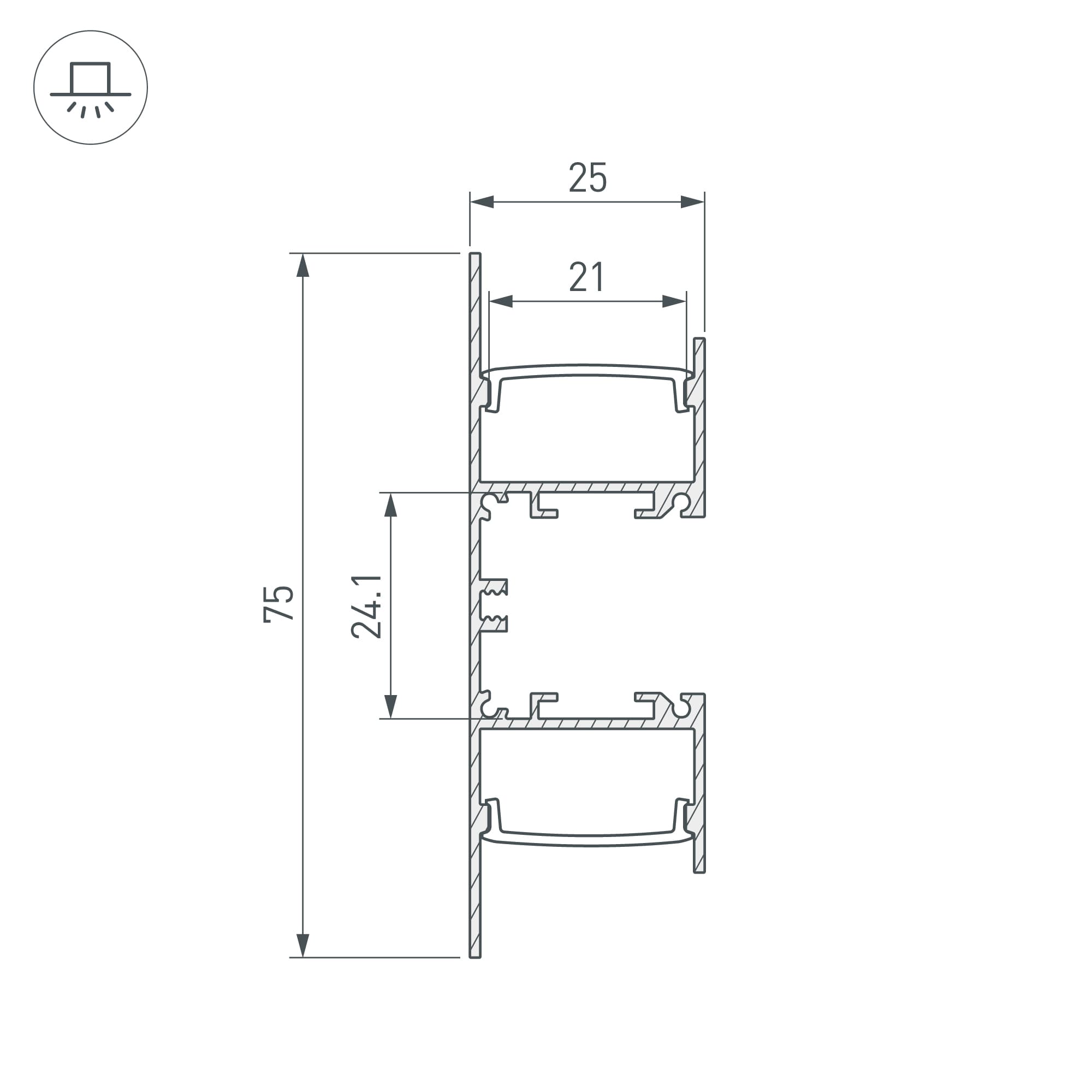 Профиль WALL-2575-DUAL-2000 ANOD (ARL, алюминий)