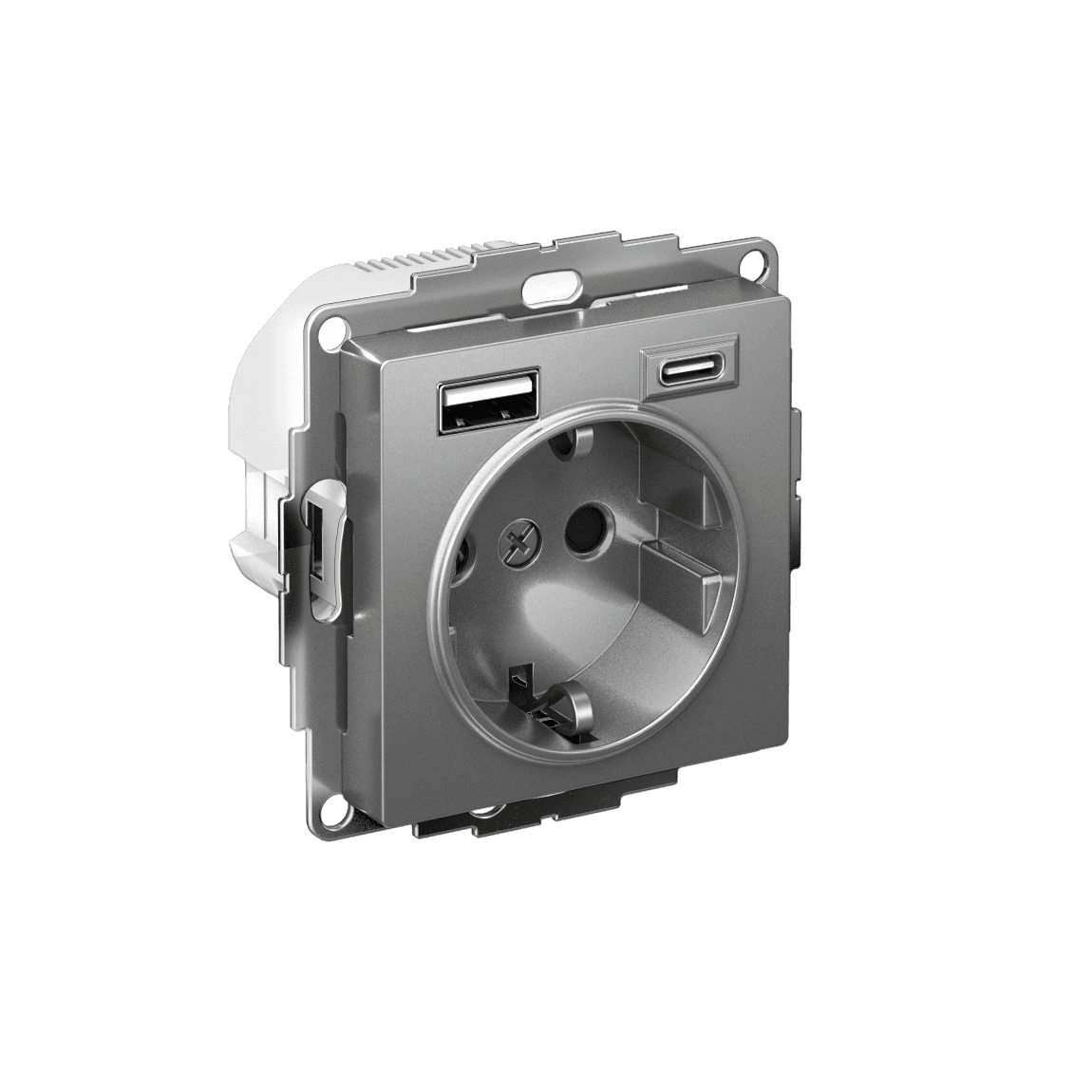 ATLASDESIGN РОЗЕТКА 16А c 2 USB A+C, 5В/2,4А/3,0А, 2х5В/1,5А, механизм, СТАЛЬ