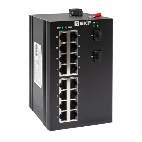 Коммутатор промышленный неуправляемый U-2GX/SFP-16GT, 2 порта 1000Base-X SFP, 16 портов 10/100/1000Base-T(X) RJ45, монтаж на динрейку TSX EKF