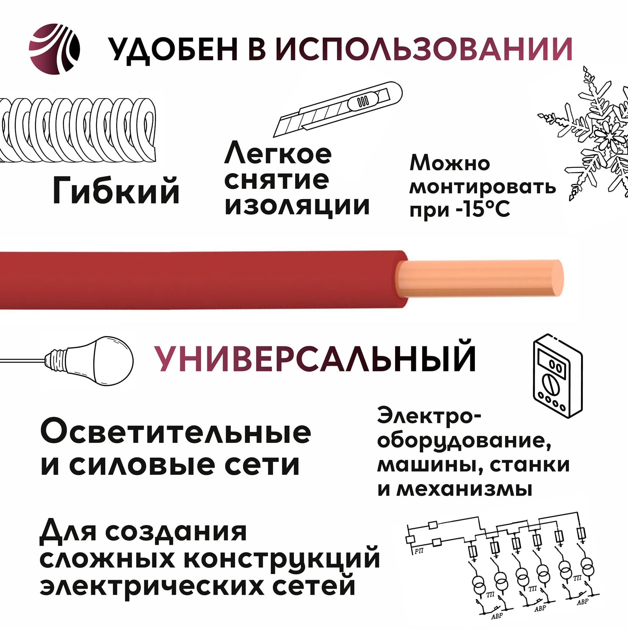 Провод силовой ПУВ 1х0.75красный ТРТС