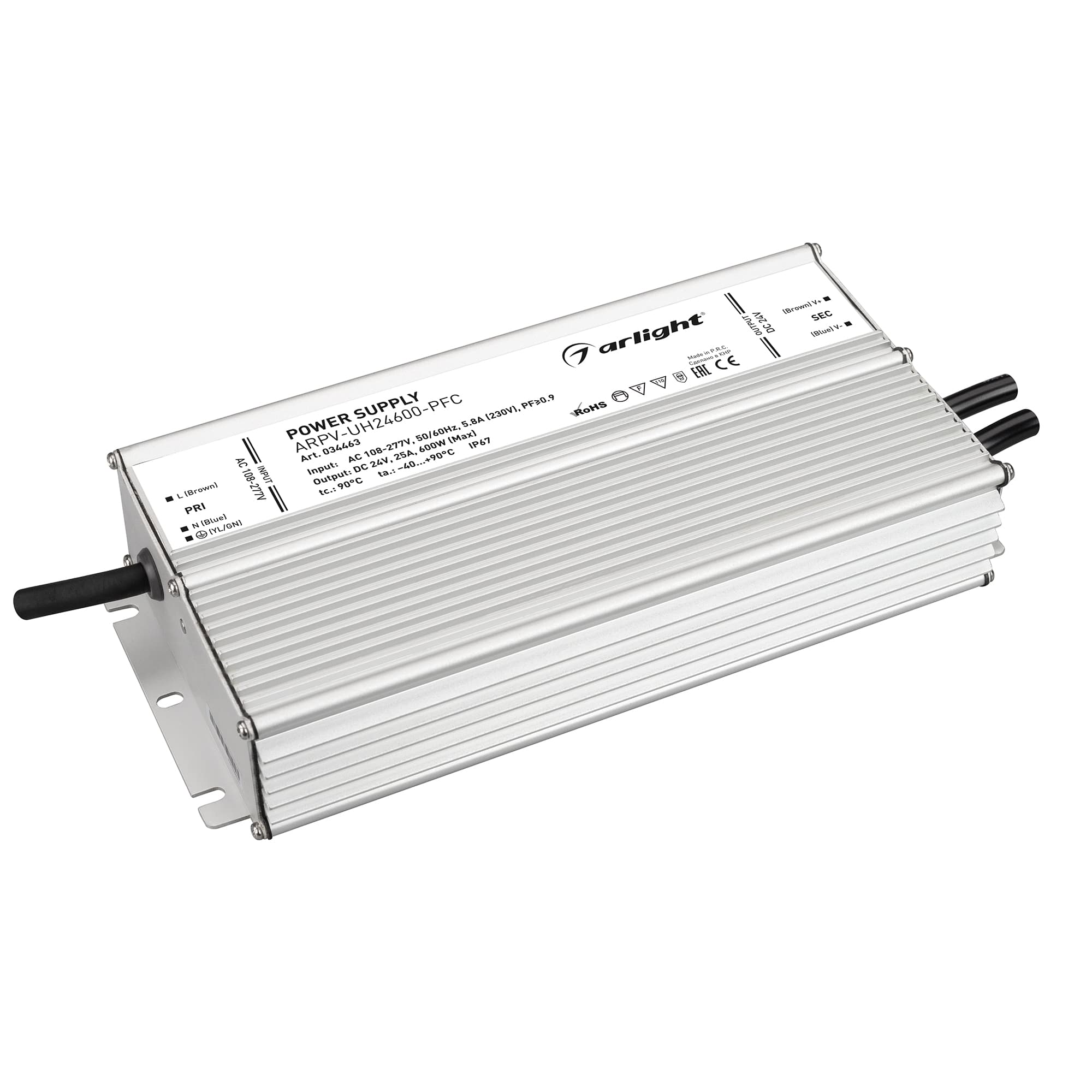 Блок питания ARPV-UH24600-PFC (24V, 25A, 600W) (IP67 металл, 7 лет)