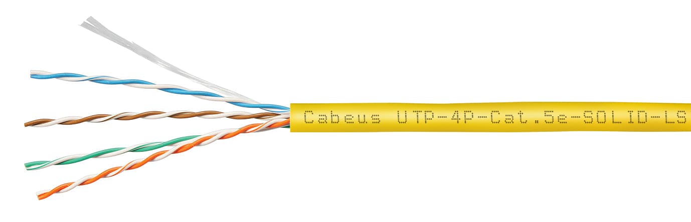 Витая пара U/UTP Cat 5e 4 пары 24 AWG solid LSZH нг(А)-HF желтый 100м