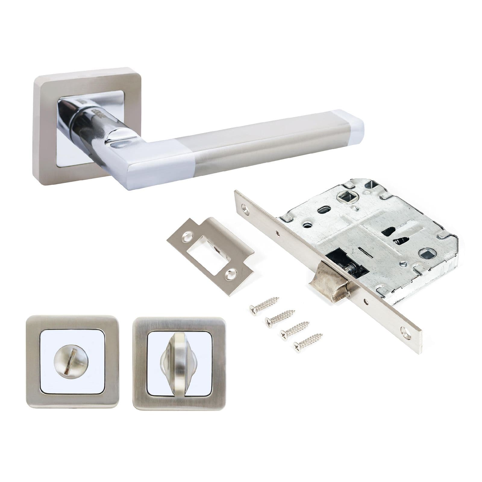Комплект ручек и защелка АЛЛЮР АРТ ВЕНСАН SN/CP+L7050S SN+BK-S1 SN/CP(2682/S7050) мат.ник/хром с фикс