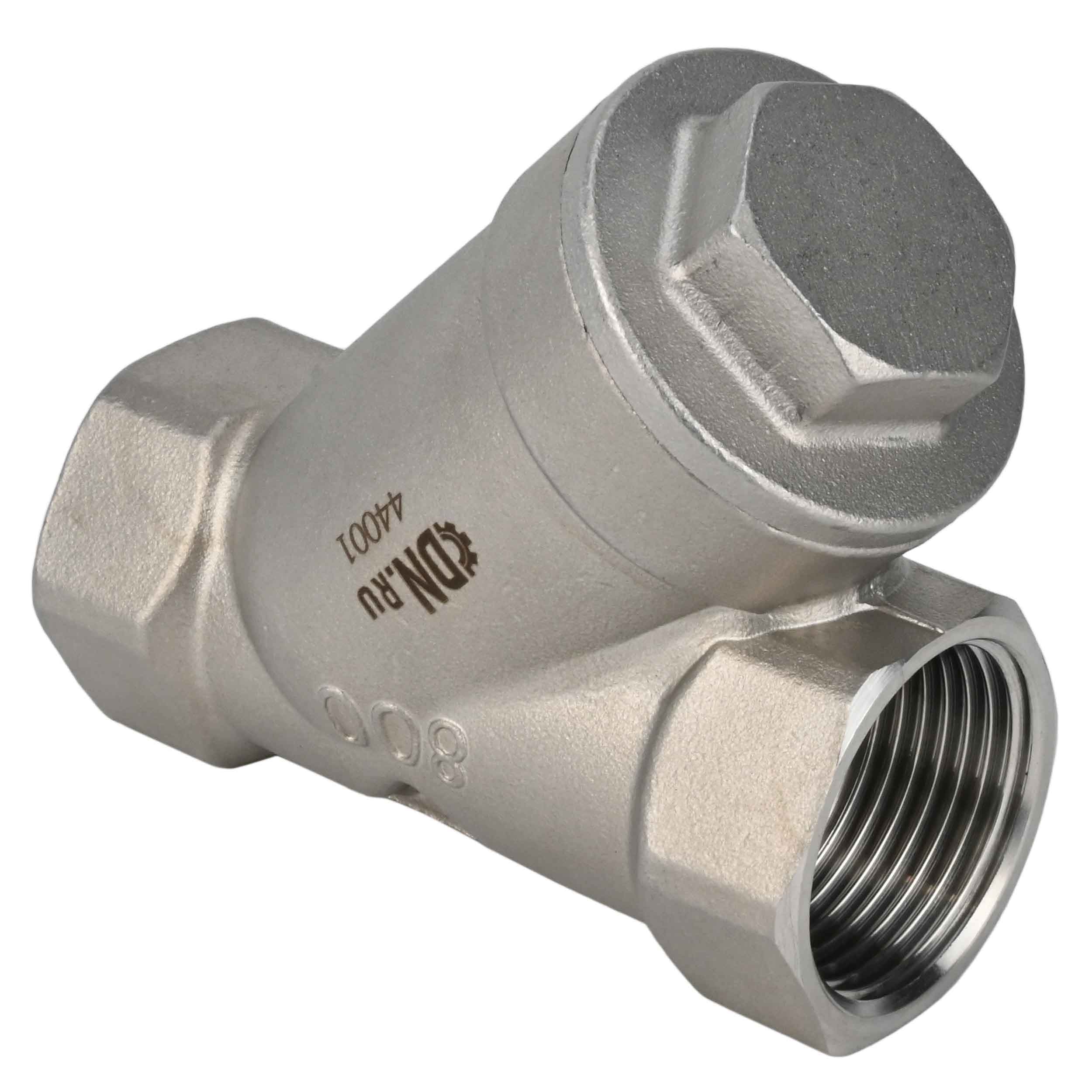Клапан обратный 304-304-PE-2'' Ду50 Ру40 Y-образный, резьбовой, пружинный, корпус нержавеющая сталь, диск нержавеющая сталь, уплотнение PE