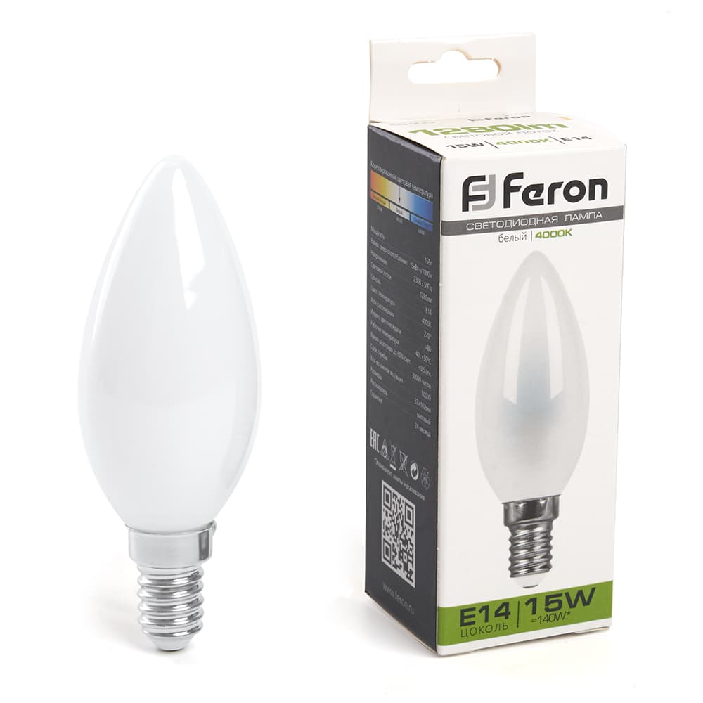 Лампа светодиодная LED 15вт Е14 белый матовая свеча FILAMENT