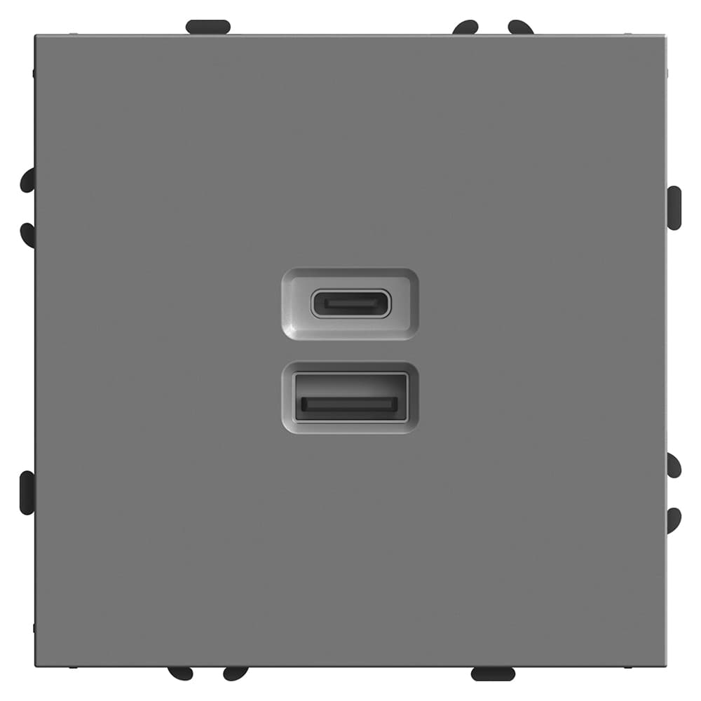 Розетка 2-местная USB + Type C (механизм), 250В, 20W, серия Эмили платиново-серый soft touch STEKKER