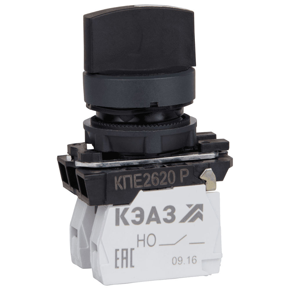 Переключатель КПЕ1610Р-черный-1но+0нз-ручка-фикс-2поз-IP65