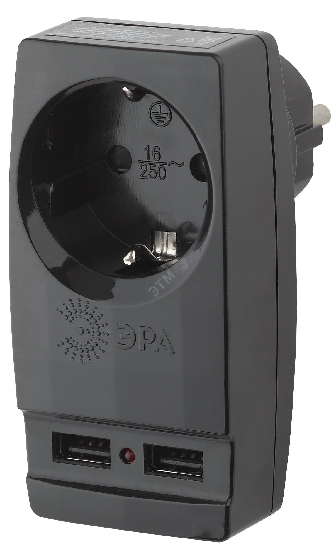 Адаптер ''Polynom'' 1гн 220V + 2xUSB 2100mA, c заземл, (черный) (10/60/1440) SP-1e-USB-B ''