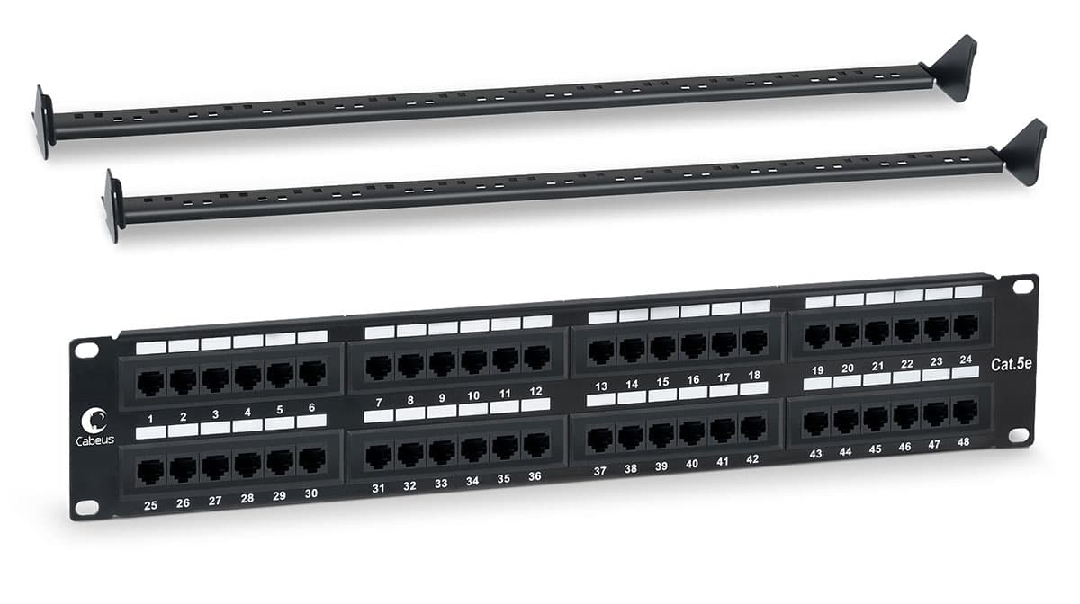 Патч-панель IDC 19' (2U), 48 портов RJ-45, категория 5e, Dual IDC, с задним кабельным организатором