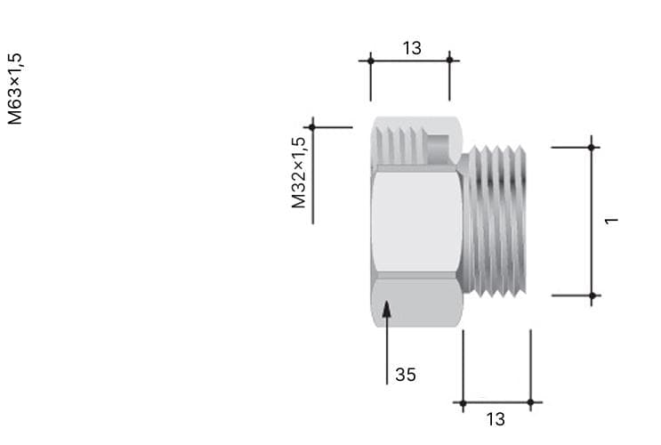 Переходник для труб 1 НР/ M32x1.5 ВР GAS-MET
