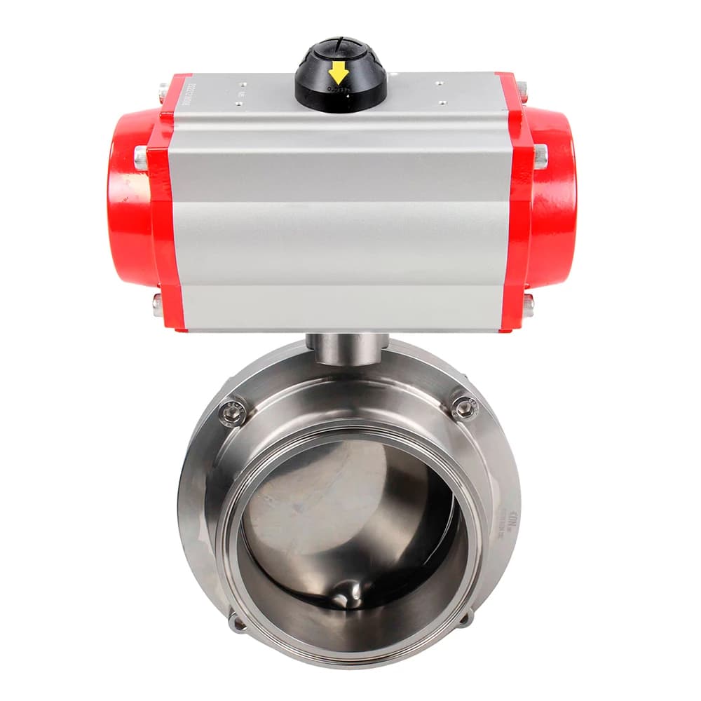 Затвор дисковый поворотный кламповый 304-304-Sil-2W-C-H Ду20 Ру10 корпус пищевая нержавеющая сталь 304, уплотнение Silicon, с пневмоприводом SA-065 с возвратными пружинами