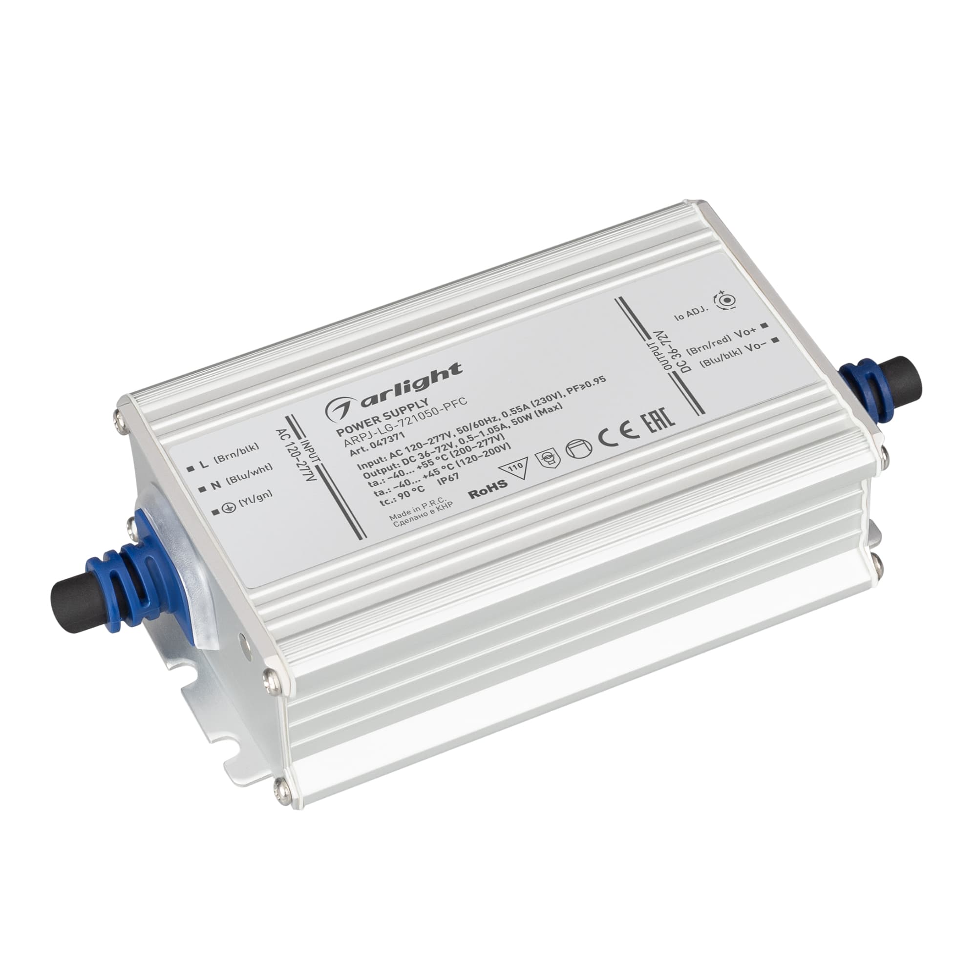 Блок питания ARPJ-LG-721050-PFC (50W, 36-72V, 0.5-1.05A) (IP67 Металл, 5 лет)