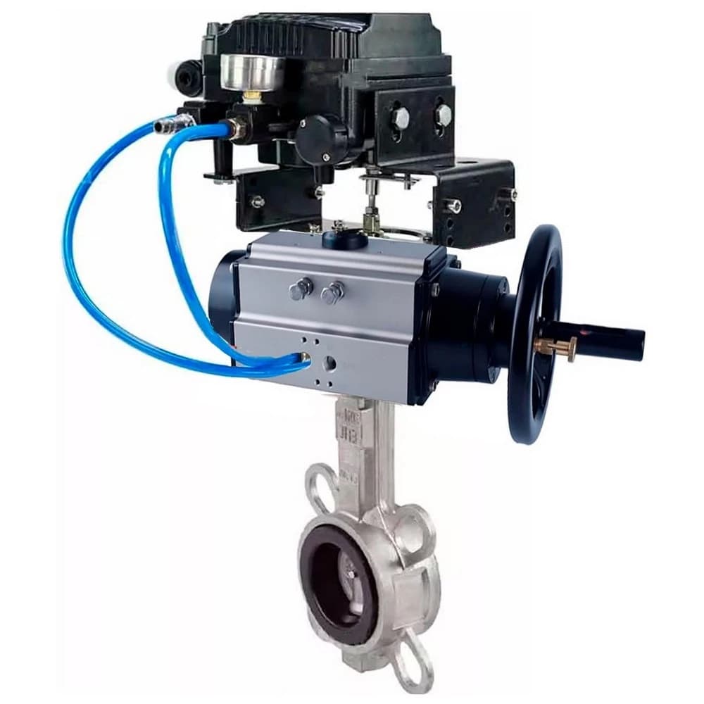 Затвор дисковый поворотный WCB-316L-EPDM Ду150 Ру16, корпус углеродистая сталь WCB, диск нержавеющая сталь 316L, уплотнение EPDM, с пневмоприводом DA-105-1 и с электропневматическим поворотным позиционером EPRP1-NU-Fb-08 с обратной связью
