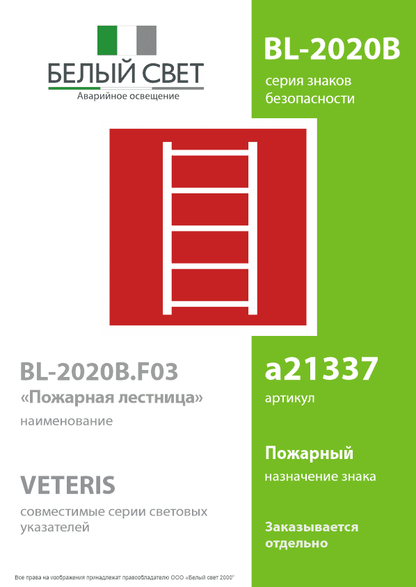 Знак безопасности BL-2020B.F03''Пожарная лестница''