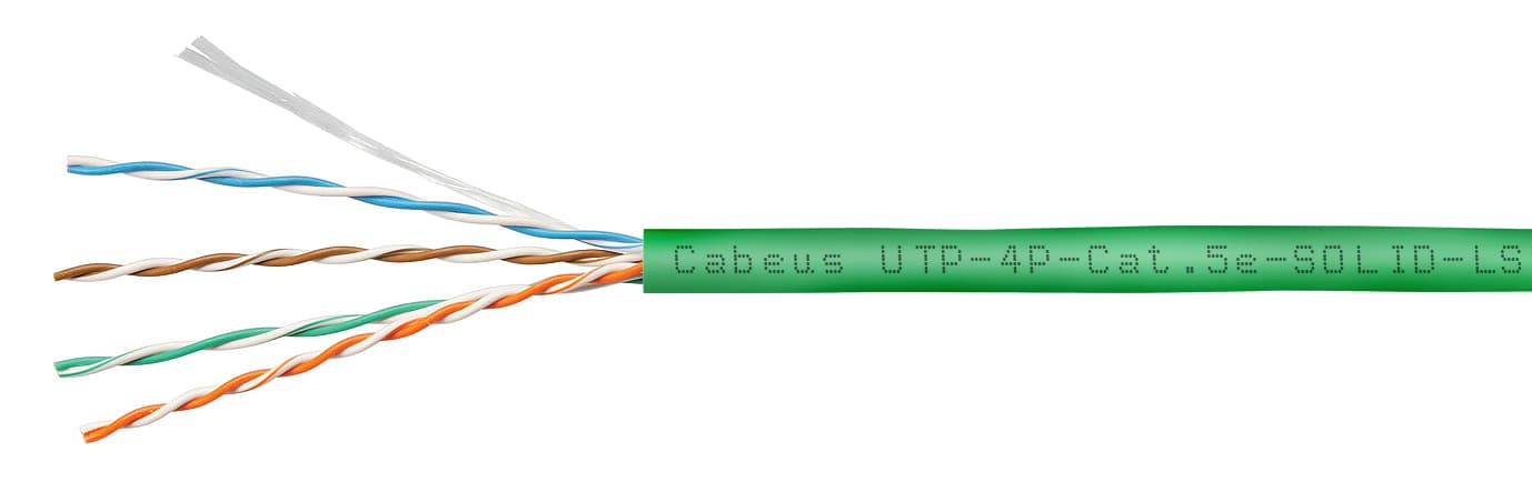Витая пара U/UTP Cat 5e 4 пары 24 AWG solid LSZH нг(А)-HF зеленый 305м