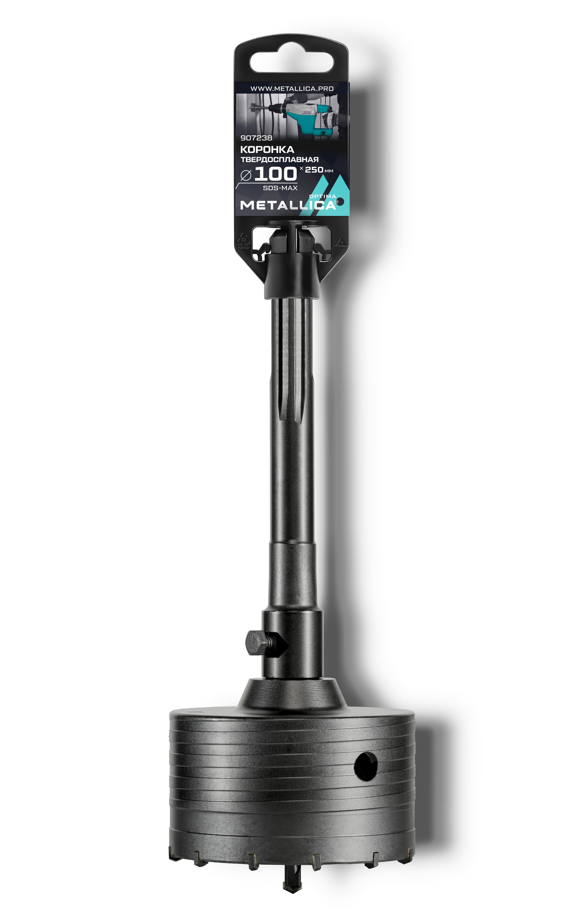 Коронка тв. спл. SDS-max 100x250/110 мм, h=50мм, М22,0х2,0 мм, с адаптером