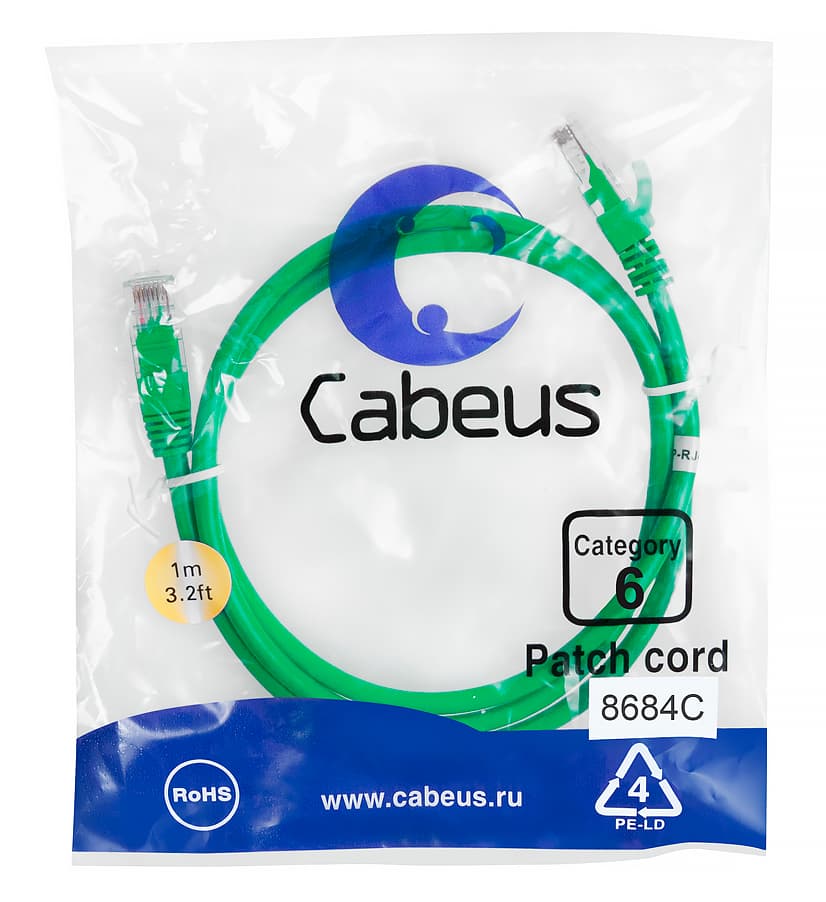 Патч-корд U/UTP, категория 6, 2xRJ45/8p8c, неэкранированный, зеленый, PVC, 1м