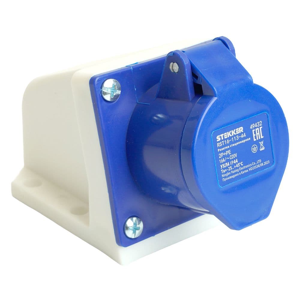 Розетка стационарная ST-113 16А 220В 2P+PE IP44 RST16-113-44 STEKKER