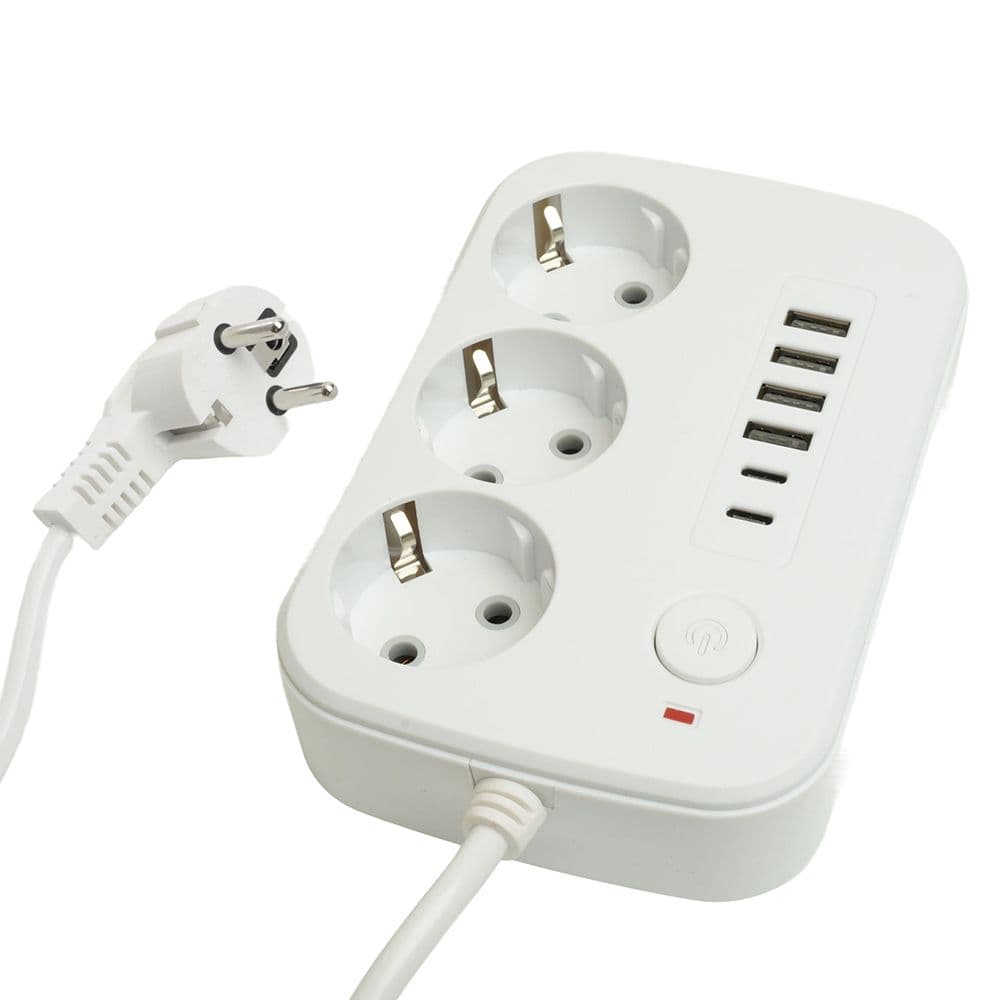 Удлинитель 3-местный c/з 3x1 мм2 1.8 м 250В 10А 4USB+2Type-C 2.4А Home белый