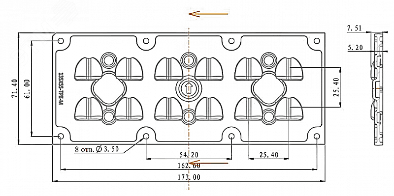 Оптика вторичная DK-173-135х55-TPII-M-V-12H1 (2x6-Dk-ШБ2-В 55x135deg) с уплотнителем