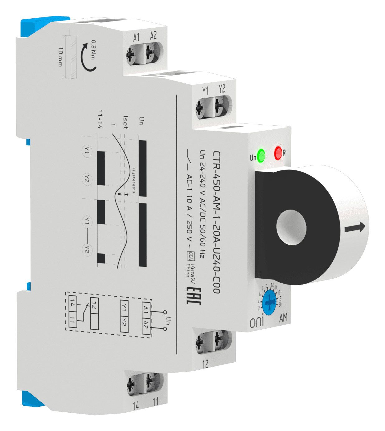 Реле контроля тока AM 2А-20А 1 контакт 24-240В AC/24В DC ONI